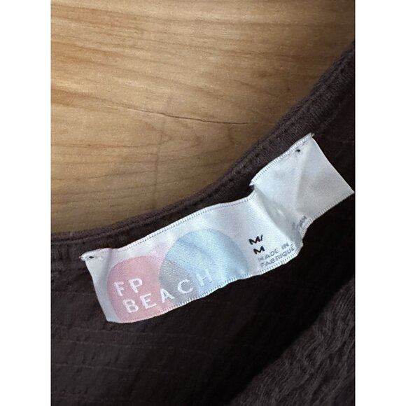 Free People FP Beach Bayside Mini Dress M Brown  Boho Hippie Peasant Top Tunic - Picture 4 of 8